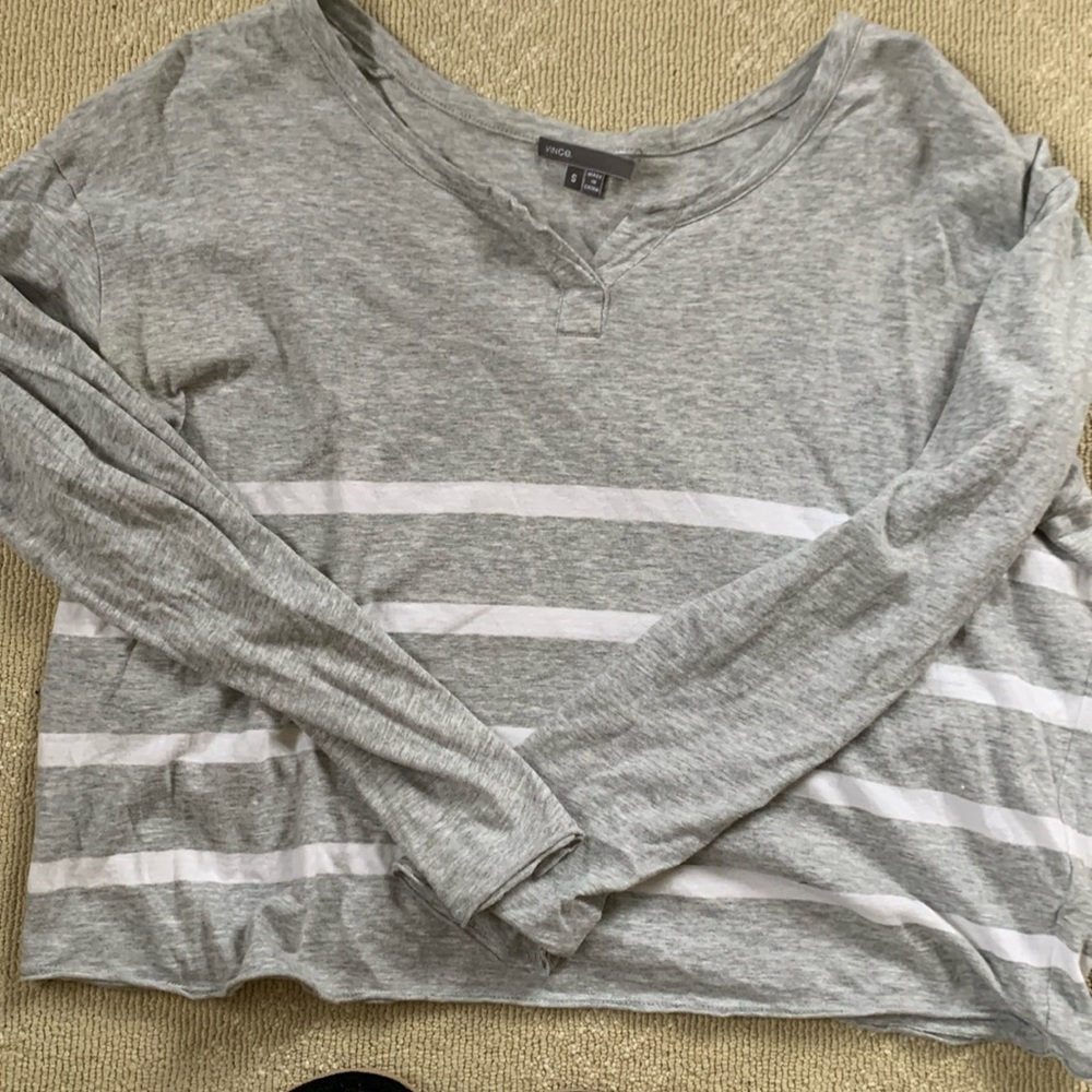 Vince top   Grey and strips. Shorter style